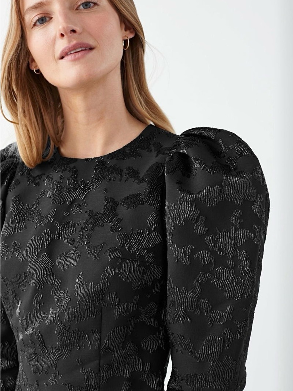 Other Stories Stockholm Black Jacquard Puff Sleeve Mini Dress 2 Y2K Party Goth